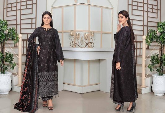 3 Pcs Women's Unstitched Wool Embroidered Suit