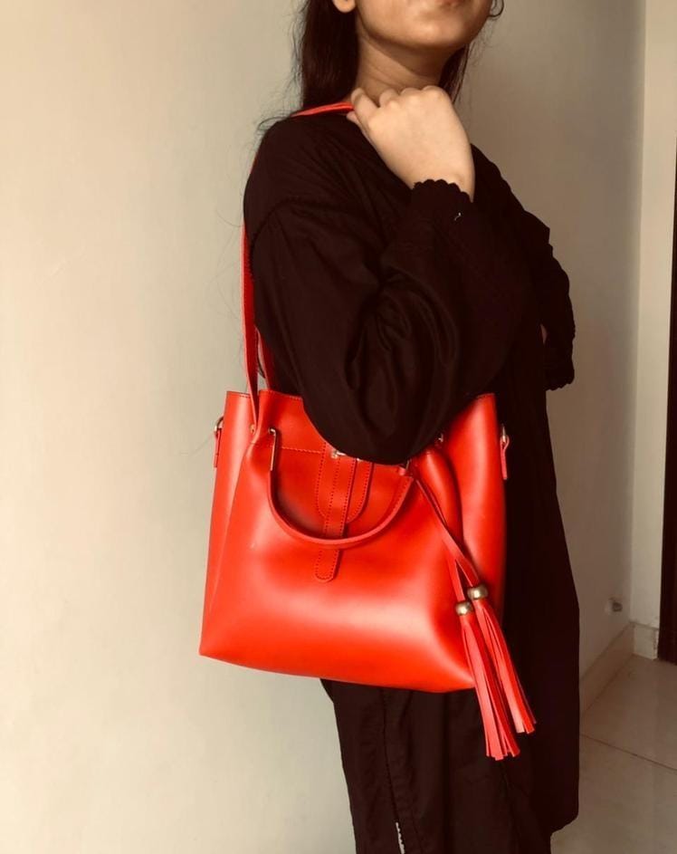 3 Pcs Women's PU Leather Handbag Red